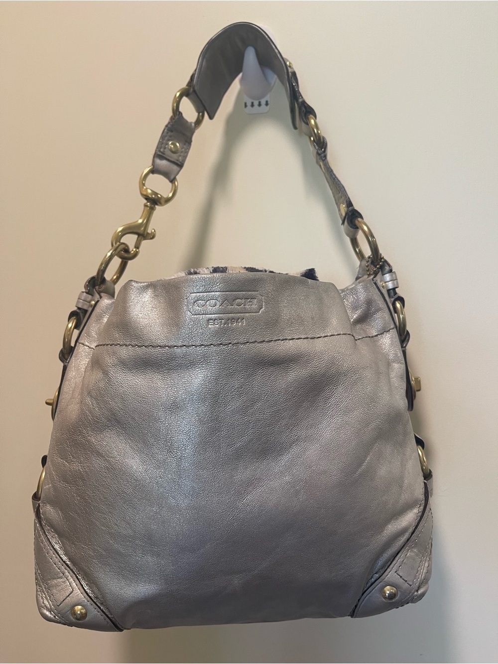 Coach Carly Y2k Vintage Metallic Silver Leather Hobo Bag, minimal signs of wear